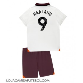 Camisa de Futebol Manchester City Erling Haaland #9 Equipamento Secundário Infantil 2023-24 Manga Curta (+ Calças curtas)